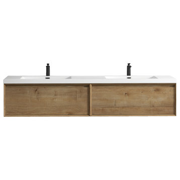 Aurora 84'' Double Sink Wall Mounted Modern Bathroom Vanity, White Oak
