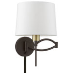 Livex Lighting - 1 Light Bronze With Antique Brass Accent Swing Arm Lamp - The easy combination of gentle curves and straight lines bring the perfect balance to this plug-in/hardwired swing arm wall lamp. In a bronze finish with an antique brass finish accent and a hand crafted off white hardback shade, this transitional lamp is handsome and just right for bringing functional lighting style to any home.