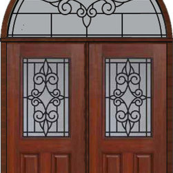 Prehung Transom Double Door 80 Fiberglass Salento 1/2 Lite GBG Glass - Front Doors
