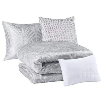 100% Polyester Printed 5Pcs Comforter Set Silver BR9144409622-01