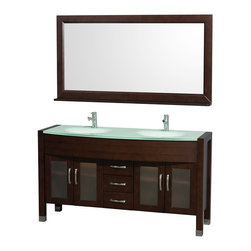 60" Double Bathroom Vanity in Espresso with Green Glass Top - Bathroom Vanities And Sink Consoles