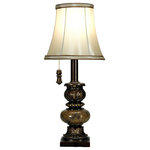 StyleCraft Home Collection - Trieste Marble Accent Lamp With Pull Chain - Trieste Accent Table Lamp with a Single Pull Chain - Brown Marbling Finish - Ivory Softback Bell Shade