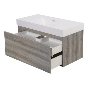 39" Andesite Wall Mounted Modern Bathroom Vanity in Limed Oak