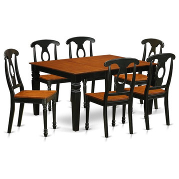 7-Piece Dining Set With a Kitchen Table and 6 Wood Chairs, Black