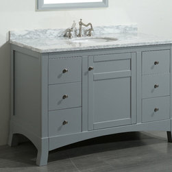 Transitional 48 inch Gray Bathroom Vanity, with White Marble Carrera Countertop - Bathroom Vanities And Sink Consoles