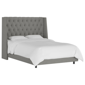 Williams Queen Nail Button Tufted Wingback Bed, Linen Gray
