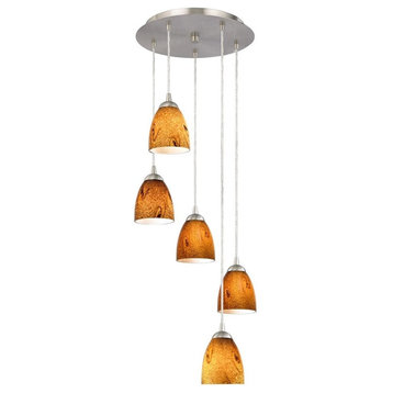 Contemporary Multi-Light Pendant with Art Glass and Five Lights