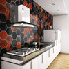 Black Red Brown Hexagon Mosaic 3D Wall Panels, Set of 5, Covers 25.6 Sq Ft