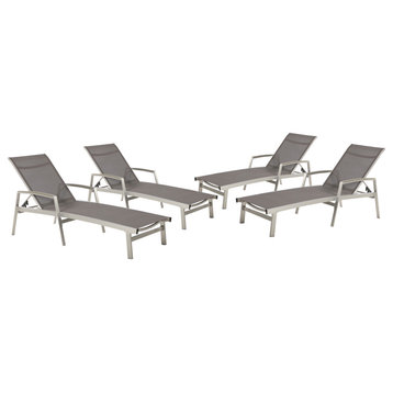 GDF Studio Joy Outdoor Mesh and Aluminum Chaise Lounge, Set of 4, Gray