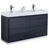 Bliss 60" Double Sink Free Standing Bathroom Vanity, Gray Oak