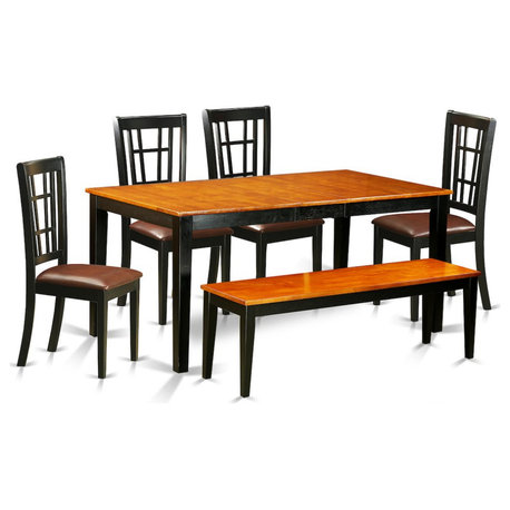 6-Piece Table Set, Table and 4 Chairs With Bench, Black/Cherry