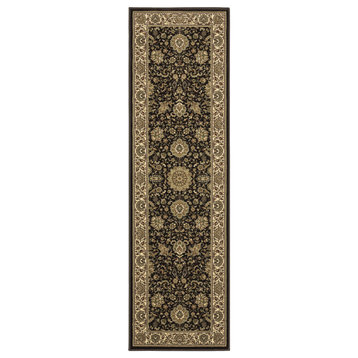 Aiden Traditional Vintage Inspired Brown/Ivory Rug, 2'7" x 9'4"