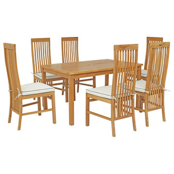 7 Piece Teak Wood West Palm 55" Bistro Dining Set With 6 Side Chairs