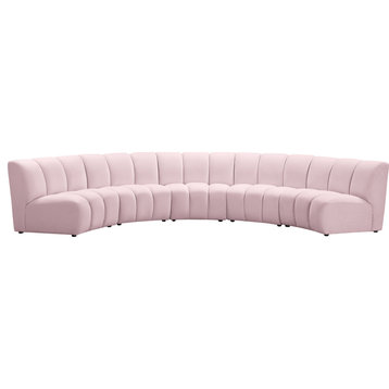Infinity Channel Tufted Velvet Upholstered Modular Chair, Pink, 5 Piece