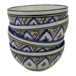 Le Souk Ceramique - Stoneware Soup/Cereal Bowls, Set of 4, Tabarka Design - Dining Bowls