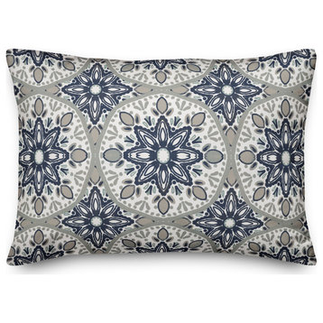 Faded Blue Gray Medallions 14x20 Indoor/Outdoor Pillow
