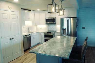 Inspiration for a kitchen remodel in Boston with an island
