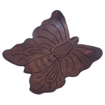 Novica Handmade Butterfly Touchdown Coconut Shell Soap Dish