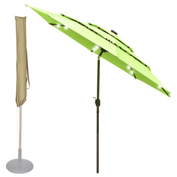 Yescom 10 Ft 3 Tier Patio Umbrella with Protective Cover Solar LED Crank & Tilt