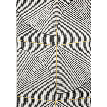 Dynamic Rugs Robin 1152 Rug, Ivory and Dark Gray and Gold, 2'0"x7'7"