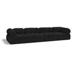 Meridian Furniture - Ames Boucle Fabric Modular Sofa, Black, 4-Piece: 2 Armless Chair, 2 Corner Chair - Introduce a touch of modern sophistication to your living area with the exquisite Ames Boucle Fabric Sofa. With plush black boucle fabric and unique design, it will elevate the visual appeal of your living space. This elegant and captivating sofa can be mixed and matched with other pieces from the collection to create an endless array of stunning looks. So, get ready to transform your living area into an inviting and stylish haven with the Ames Boucle Fabric Sofa.