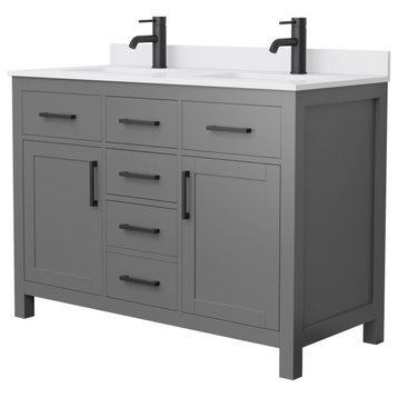 Beckett 48" Dark Gray Double Vanity, White Cultured Marble Top, Black Trim