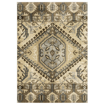 Fleming Southwest Medallion Brown and Beige Area Rug, 5'3"x7'6"