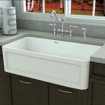 Fireclay 33" Reversible Sink, Concave Front Apron on One Side