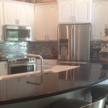 Eden Mosaic Tile Installations: Modern Random Mixed Tile White Glass/Metal Tile