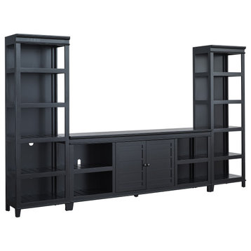 Reagan Entertainment Wall Unit With 80" Media Console for TV, Raven Black
