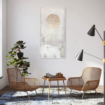 Framed minimalistic abstract painting with golden sun "The Path to the Sun"