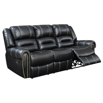 Furniture of America Stinson Faux Leather Glider Reclining Sofa in Black