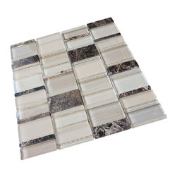 Glossy and Matte Off White With Dark Emperador Random Brick Rectang - Home Decor