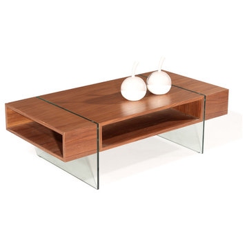 Walnut Coffee Table With Glass Panel Legs