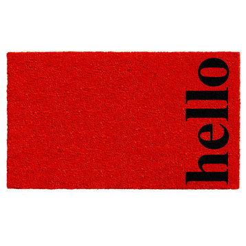 Vertical Hello Doormat, Red/Black, 17"x29"