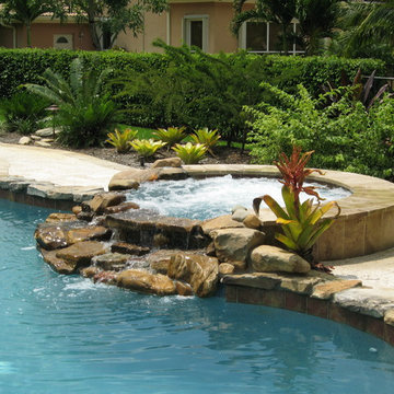 Free Form Swimming Pool & Spa With Natural Rock Spillway - Trotta