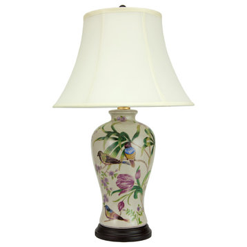 29" Floral White Porcelain Lamp