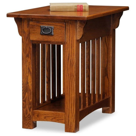 Leick Furniture Mission Oak Chairside Table with Storage Drawer and Shelf