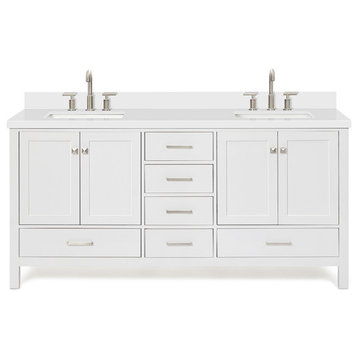 ARIEL Cambridge 73" Double Rectangle Sink Bathroom Vanity White With Quartz Top