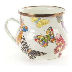 Butterfly Garden Enamel Mug - White | MacKenzie-Childs - Mugs