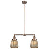 Small Bell 2-Light LED Chandelier, Antique Copper, Glass: Mercury Plated
