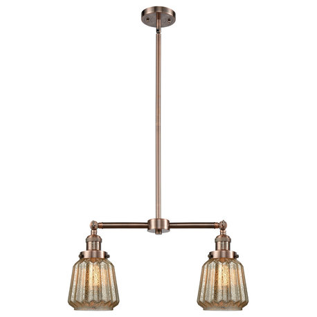 Small Bell 2-Light LED Chandelier, Antique Copper, Glass: Mercury Plated