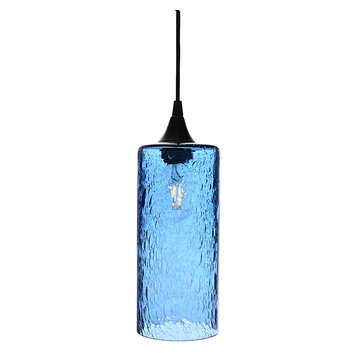 Lunar Pendant No. 515, Blue Glass Shade, Matte Black Hardware
