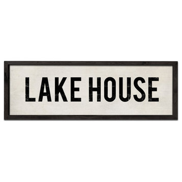 Hand Painted Wood Lake House Sign, 12x36, Black Frame