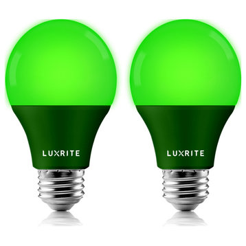 Luxrite A19 LED Light Bulb 8W UL Listed E26 Base Indoor Outdoor 2 Pack, Green