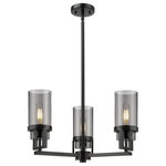 Innovations Lighting - Utopia 3 Light 8" Stem Hung Pendant, Matte Black, Plated Smoke Glass - Modern and geometric design elements give the Utopia Collection a striking presence. This gorgeous fixture features a sharply squared off frame, softened by a round glass holder that secures a cylindrical glass shade.