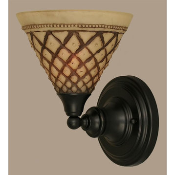 Toltec Lighting Wall Sconce, Matte Black, 7" Chocolate Icing Glass