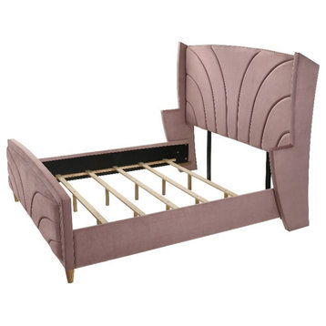 ACME Salonia Tufted Velvet Upholstery Eastern King Bed with Wood Leg in Pink