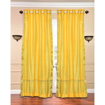 Yellow Ring Top  Sheer Sari Curtain / Drape / Panel   - 43W x 96L - Piece