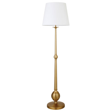 68" Brass Traditional Shaped Floor Lamp With White Frosted Glass Drum Shade